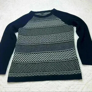 Talbots Womens Medium Petite Black and White Stripe Sweater Knit Lambswool Blend